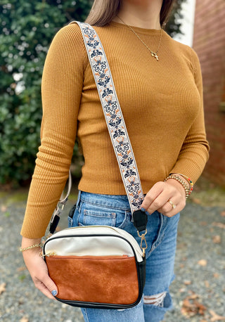 Brown/White/Black Colorblock Crossbody Bag