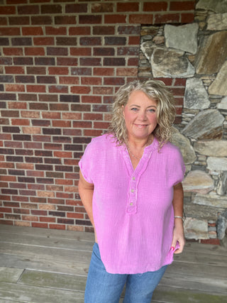 Mauve Gauze Henley Top