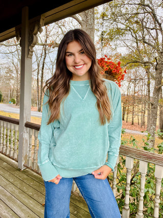Green Halo washed french terry round neck pullover