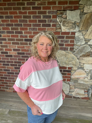 Pink Exposed Seam Stripe Top