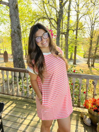 Coral Striped T-Shirt Dress