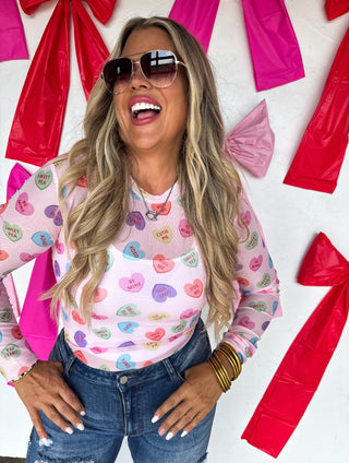 Candy Hearts Mesh Top