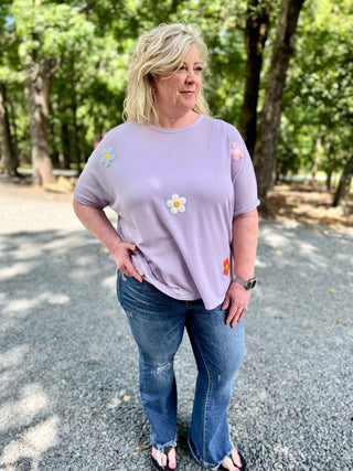 Lavender Spring Crochet Floral Patch Top