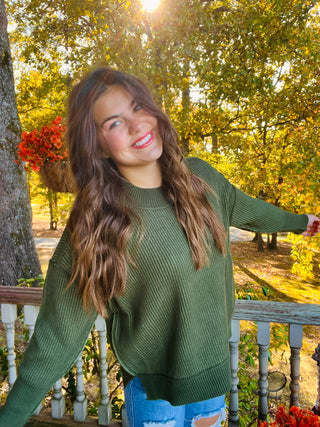 Olive Exposed Seam Two Tone Sweater