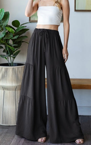 Black Wide Leg Solid Pants