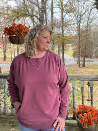 Cabernet Pigment dyed french terry pullover with pockets