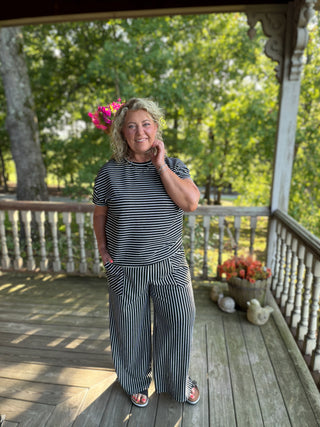 Black Stripe Top & Pants Set