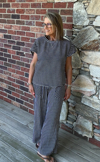 Black Stripe Top & Pants Set