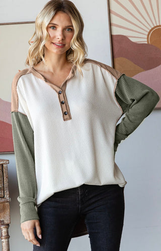 Olive Color-block Henley Top