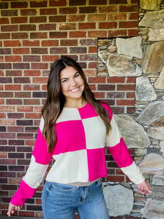 Fuschia Checkered Sweater