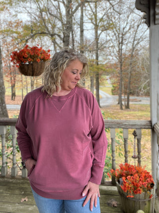 Cabernet Pigment dyed french terry pullover with pockets