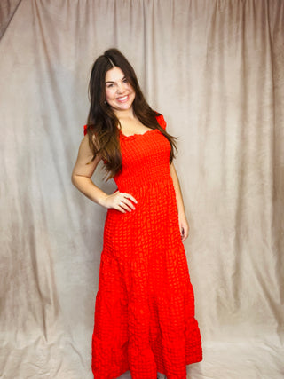 Red Puff Sleeve Maxi Dress