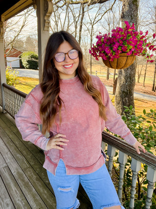Rose Ribbed Pullover