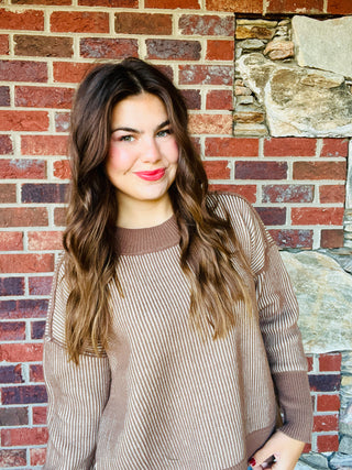 Mocha Exposed Seam Two Tone Sweater