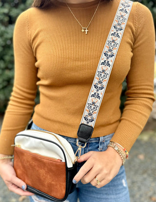 Brown/White/Black Colorblock Crossbody Bag