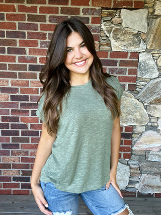 Light Olive Hacci Slub Rolled Tee