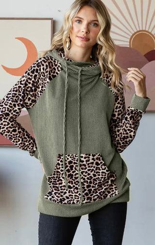 Olive Cheetah Hooded Sweater Top