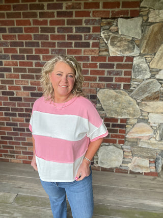 Pink Exposed Seam Stripe Top