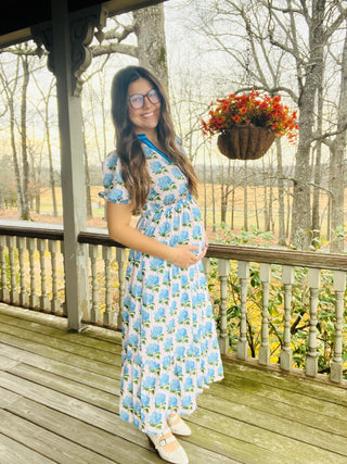 Hydrangea Prim Y-Neck Dress