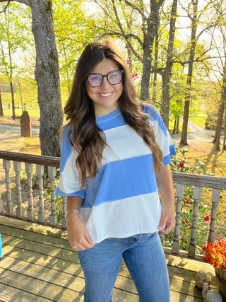 Blue Exposed Seam Stripe Top