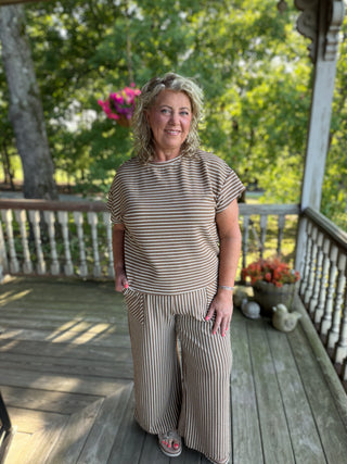 Khaki Stripe Top & Pants Set