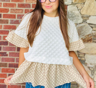 Ivory Mixed Media Ruffle Top