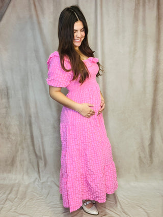 Pink Puff Sleeve Maxi Dress