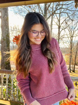 Cabernet Washed side slit oversized sweater