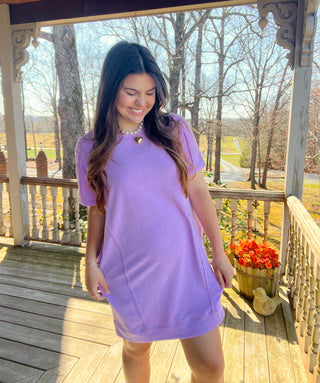 Mauve Slub Short Sleeve Pocket Dress