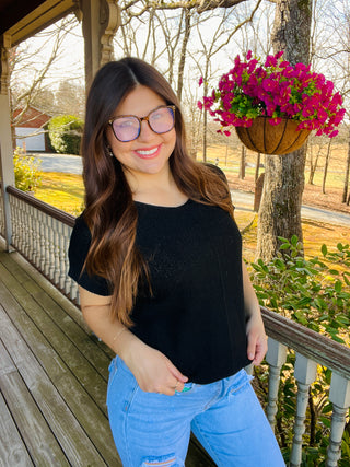 Black Short Sleeve Sweater