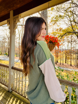 Olive Color Block Front Top