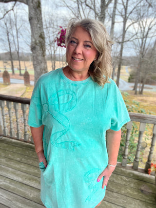 Turquoise Vintage Wash Bow Dress
