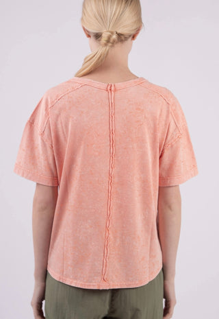 Peach Short Sleeve Washed Comfy Knit Top