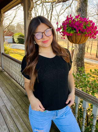 Black Short Sleeve Sweater