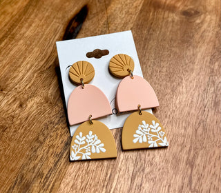 Two Toned Floral Tiered Clay Earrings