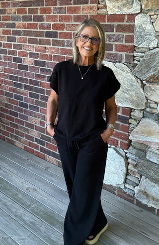 Black Cotton Slub Tee & Pant Set