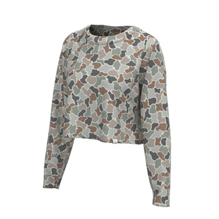 Local Girl Boxy Crop Long Sleeve T-Shirt Forest Camo Flora