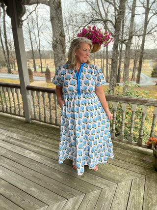 Hydrangea Prim Y-Neck Dress