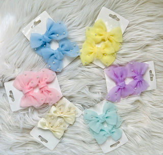 Mini Yellow Pearl Bow Clips