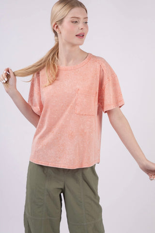 Peach Short Sleeve Washed Comfy Knit Top