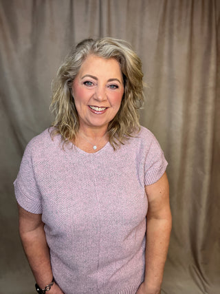 Pink Gray Short Sleeve Sweater