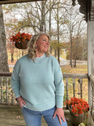 Teal Washed side slit oversized sweater