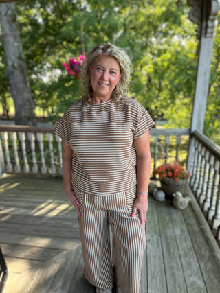 Khaki Stripe Top & Pants Set