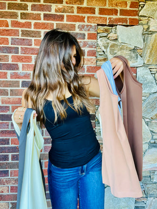 Black Lady's V or U Neckline Reversible Seamless Tank