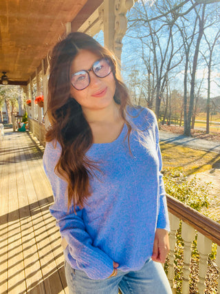 Periwinkle Soft Lightweight Loose Fit Textured Pullover Sweater