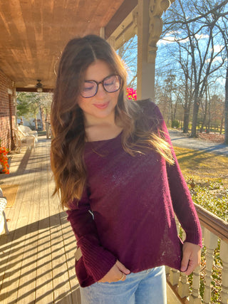 Plum Soft Lightweight Loose Fit Textured Pullover Sweater