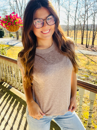 Mocha Loose Fit Sleeveless Ribbed Knit Crew Neck Top