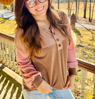 Chestnut Color Block Front Top