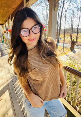 Camel Chenille Short Sleeve Sweater