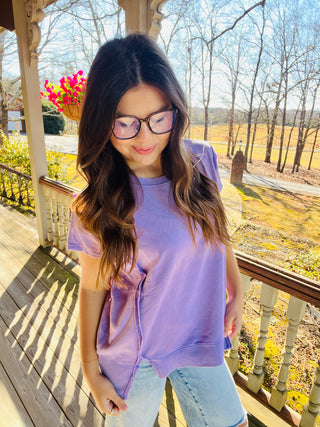 Lavender French Terry Acid Wash Hi Low Top